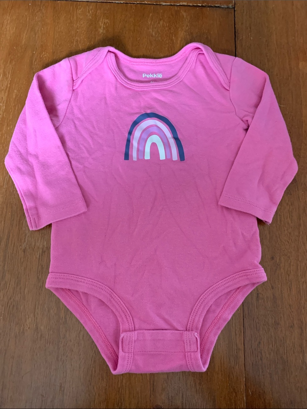 🍓3/$10 Pekkłę Pink Long-Sleeve Rainbow Baby Bodysuit size 9m